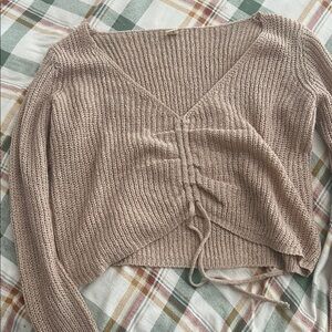 Beige Knit Sweater with Drawstring